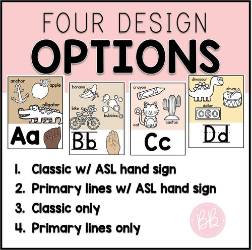 Alphabet Line Posters A-Z + ASL | Word Wall Bulletin Board | Boho Neutral Decor
