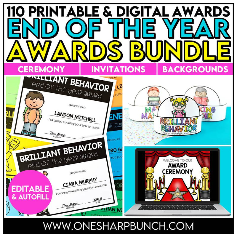 110 Printable & Digital End of the Year Student Awards Bundle & Awards Ceremony