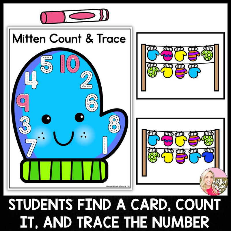 Mitten Count & Trace | Printable Classroom Resource | Glitter and Glue and Pre-K Too