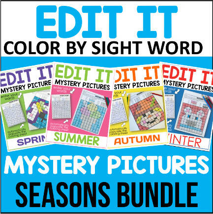 Color by Code Sight Word Mystery Picutre Edit It Winter Spring Summer and Fall Bundle by Differentiated Kindergarten Marsha McGuire 