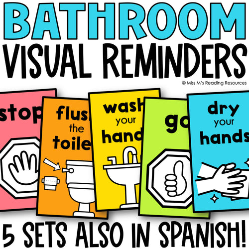Bathroom Visual Reminders 5 Sets Also in Spanish by Miss M's Reading Resources