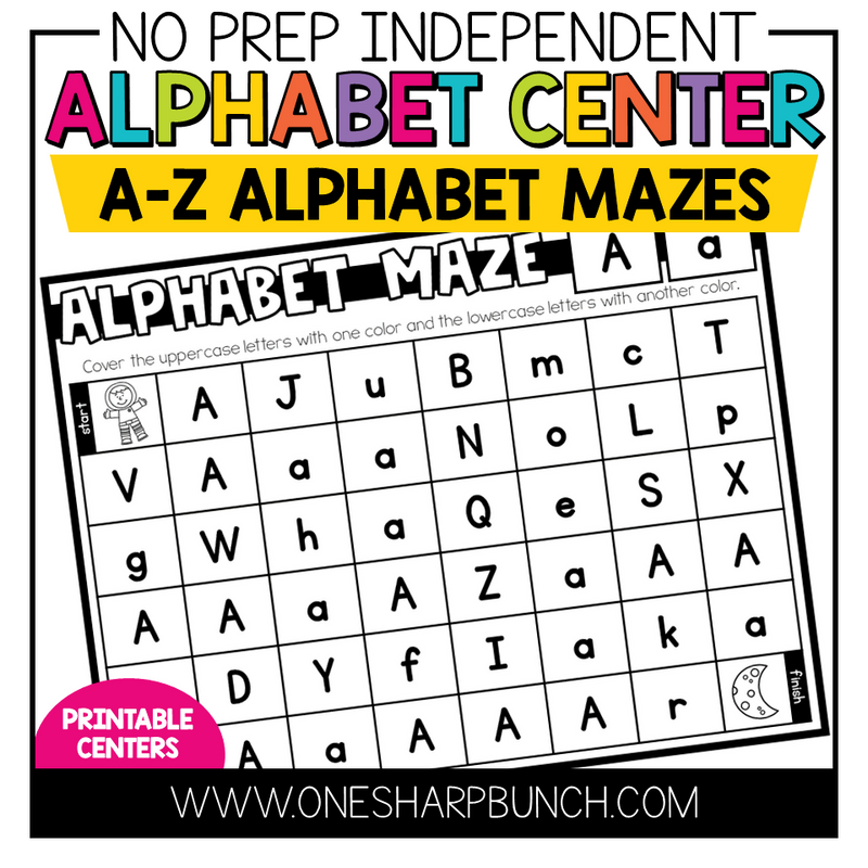 No Prep Independent Alphabet Center A-Z Alphabet Mazes by One Sharp Bunch