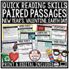 Quick Reading Skills Paired Passages | New Years, Valentine's Day, Earth Day, and April Fools Reading Comprehension | Paired Passages | Printable Teacher Resources | The Little Ladybug Shop
