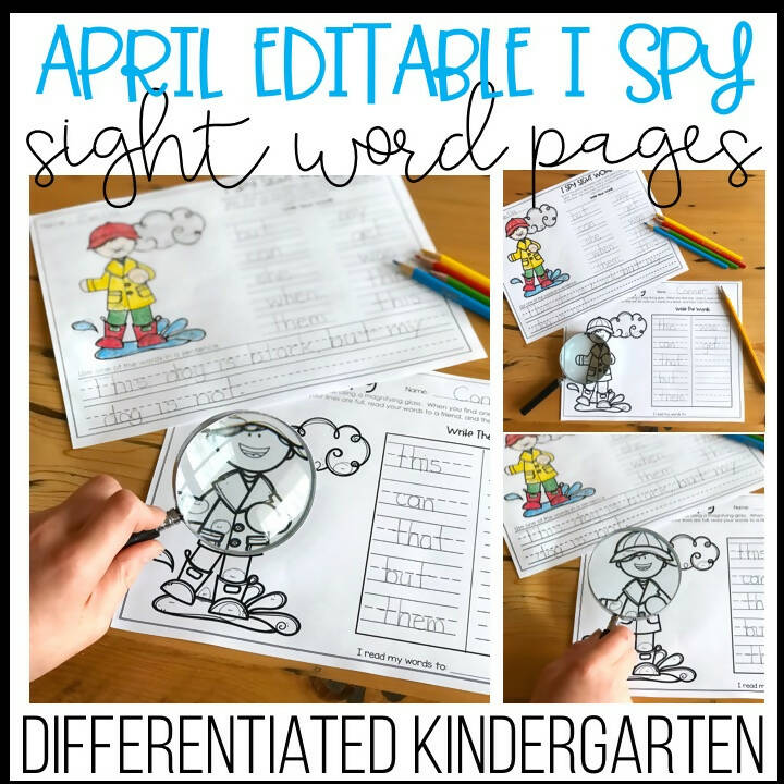 April Editable I Spy Sight Word Pages by Differentiated Kindergarten Marsha McGuire