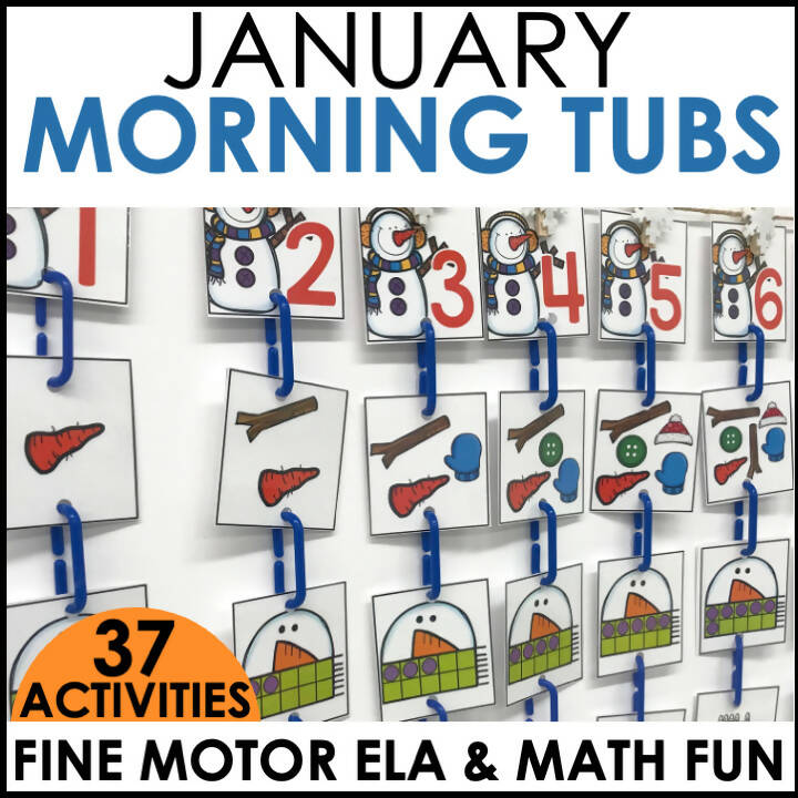 Janurary Morning Tubs Fine Motor ELA and Math Fun by Differentiantal Kindergarten Marsha McQuire