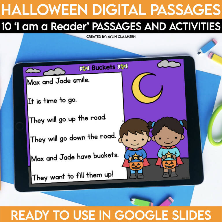 Halloween Digital Passages 10 'I am a Reader' Passages and Activities Ready to Use in Google Slides by Literacy with Aylin Claahsen
