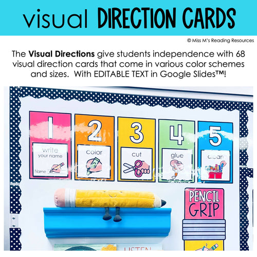 Classroom Management Visual Directions Cards | Visual Instructions | Miss M's Reading Resources