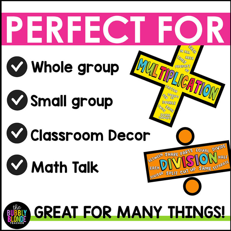 Math Operations Posters | Printable Classroom Resource | The Bubbly Blonde Teacher