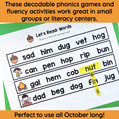 Fall Decodable Phonics Review Games and Fluency Activities | Science of Reading Aligned | Printable Teacher Resources | Literacy with Aylin Claahsen