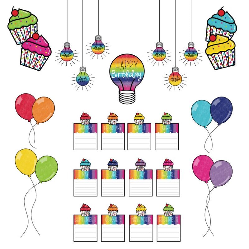 Birthday Bulletin Board Set | Rainbow Classroom Decor | Light Bulb Moments  | UPRINT | Schoolgirl Style