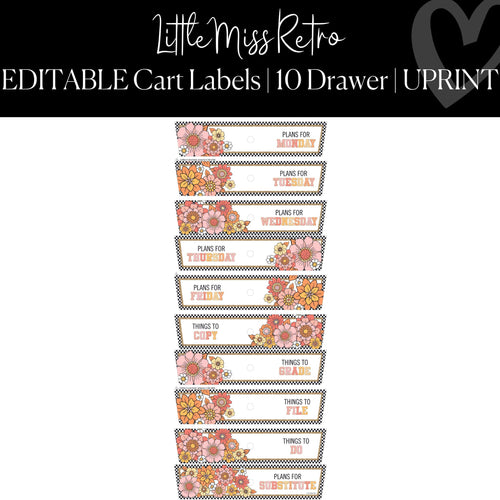 Printable and Editable 10 Drawer Rolling Cart Labels Classroom Decor Little Miss Retro By UPRINT