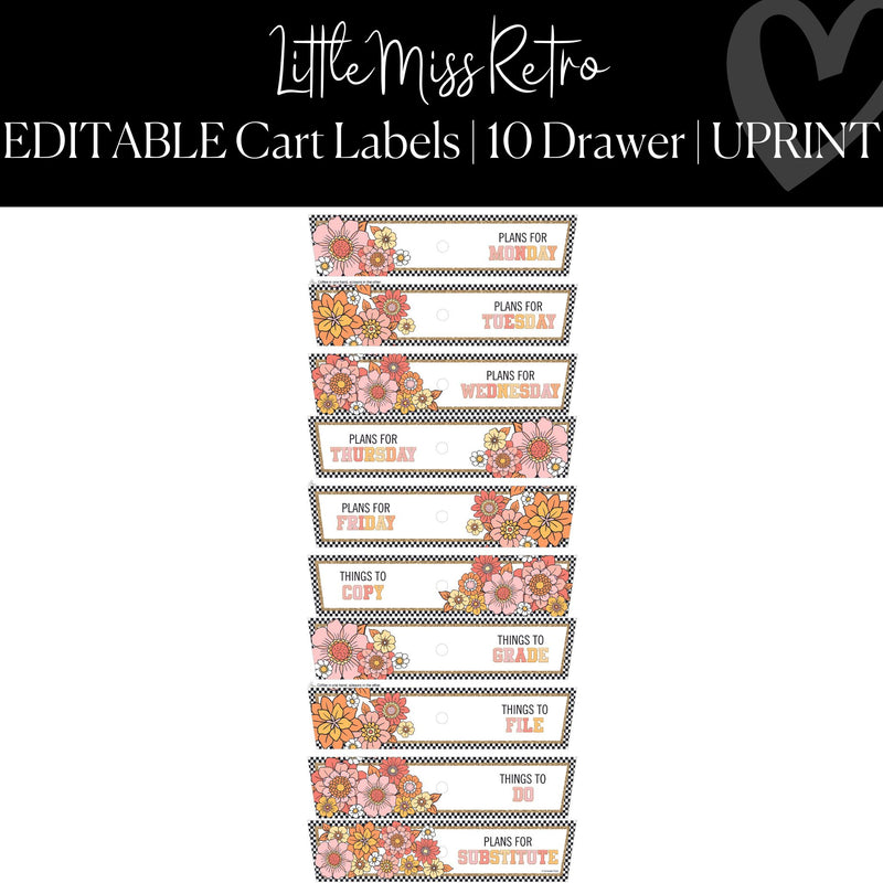 Printable and Editable 10 Drawer Rolling Cart Labels Classroom Decor Little Miss Retro By UPRINT