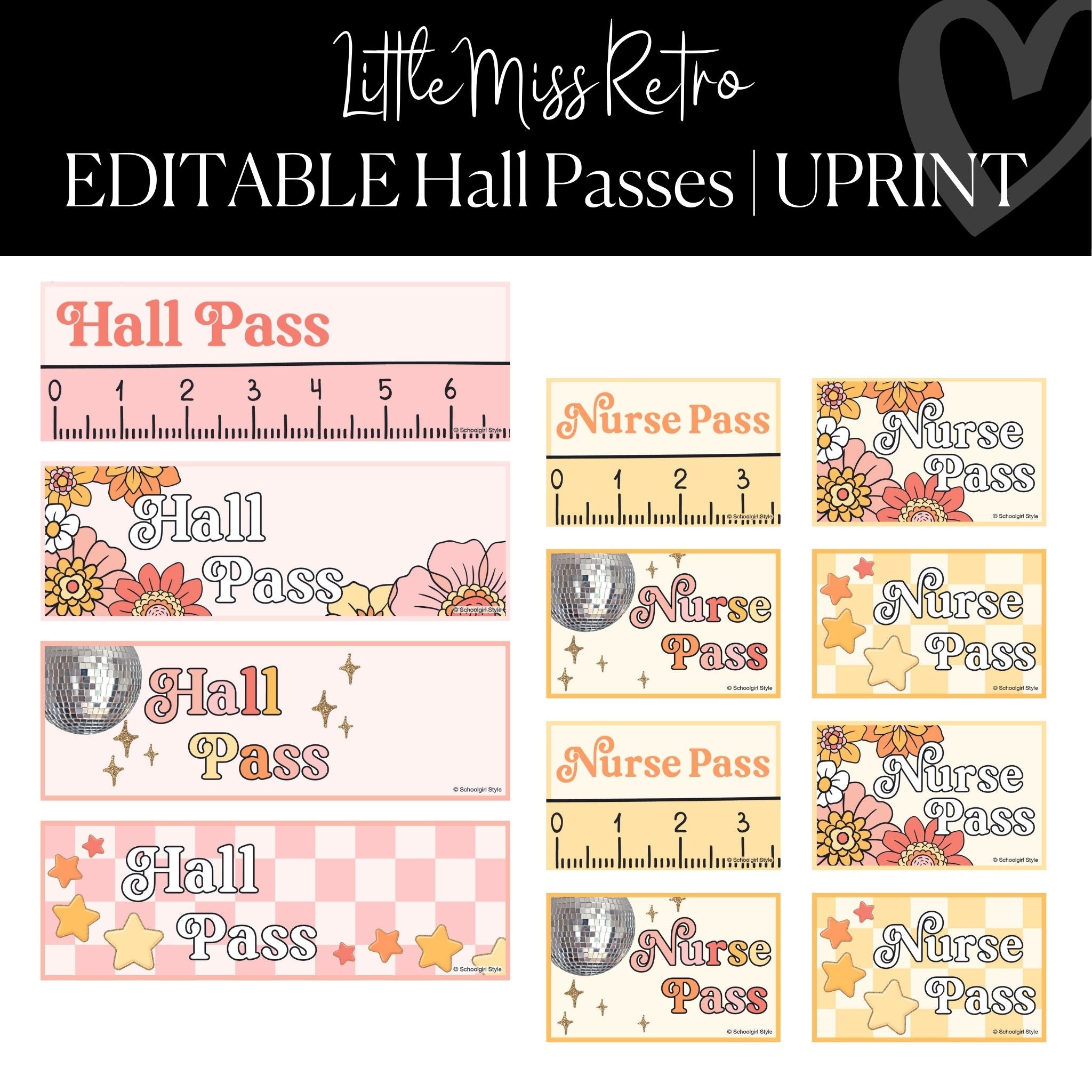 Printable and Editable Classroom Hall Passes Retro by UPRINT