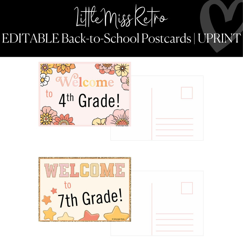 Printable Back to School Postcards Positive Classroom Decor Little Miss Retro by UPRINT