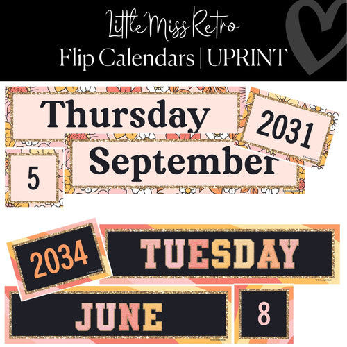 Printable Flip Calendar Classroom Decor Little Miss Retro by UPRINT