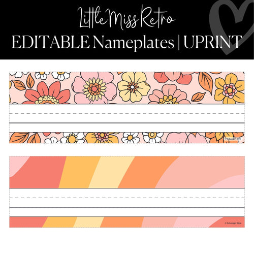 Printable and Editable Nameplates Classroom Decor Little Miss Retro by UPRINT