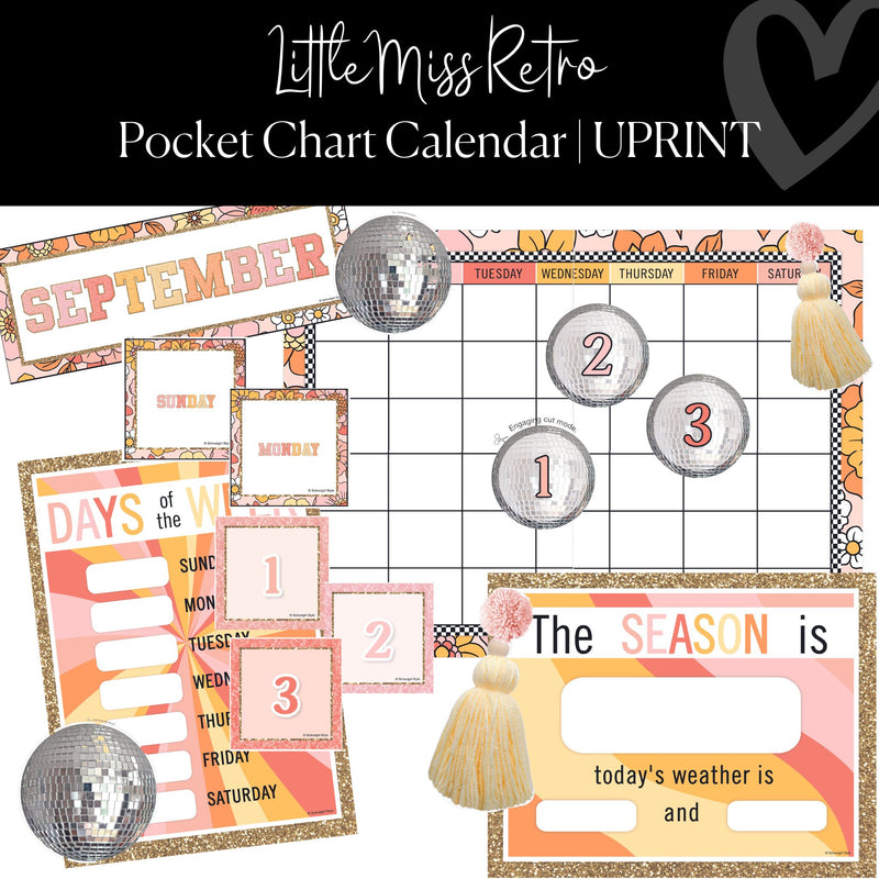 Printable Pocket Chart Calendar Classroom Decor Little Miss Retro by UPRINT