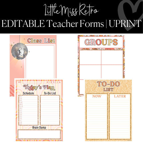 Printable and Editable Teacher Forms Classroom Decor Little Miss Retro by UPRINT