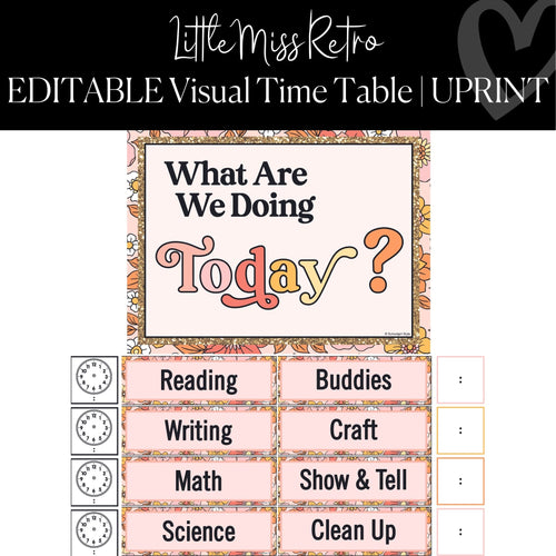 Editable Retro Visual Timetable Classroom Management Little Miss Retro by UPRINT