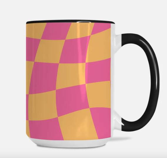 Pink/Orange Checkered Mug | Mug | Crunches and Crayons | Hey, TEACH!