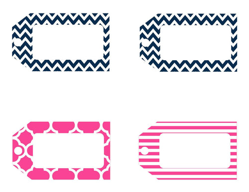 Luggage Tags Preppy Nautical Hot Pink and Navy Blue by UPRINT