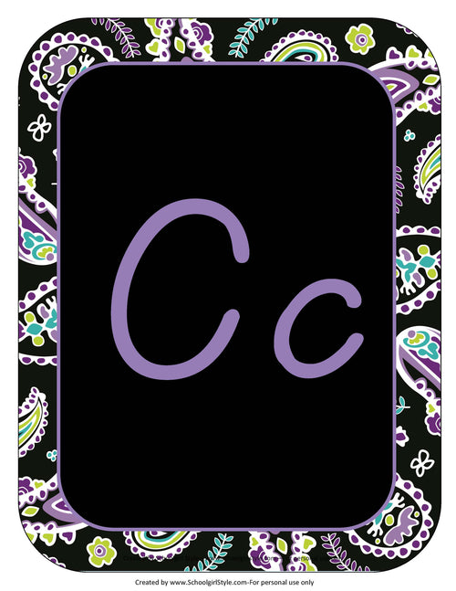 Alphabet Letters D'Nealian Midnight Orchid Paisley by UPRINT