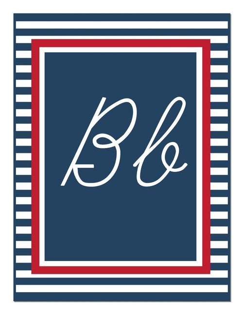 Alphabet Letters Cursive Preppy Nautical Red and Navy Blue by UPRINT