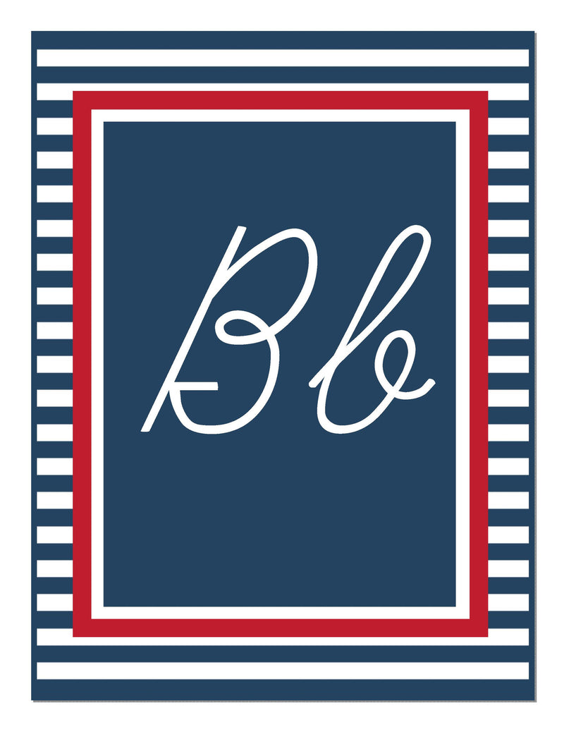 Alphabet Letters Cursive Preppy Nautical Red and Navy Blue by UPRINT