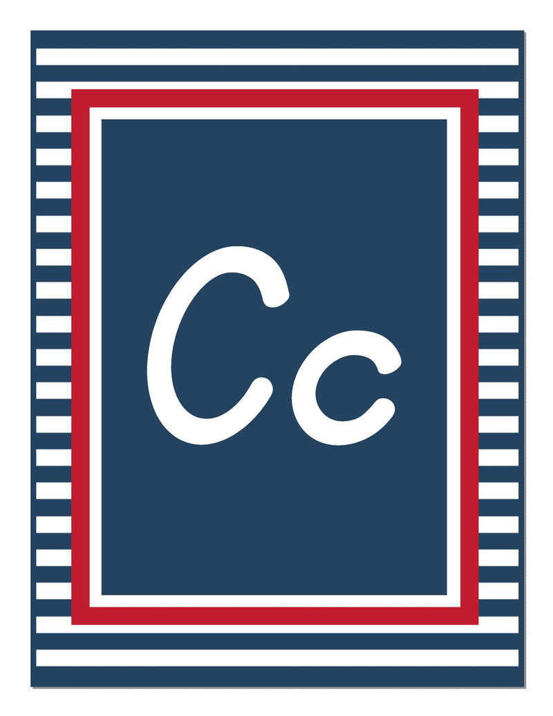Alphabet Letters Italic Preppy Nautical Red and Navy Blue by UPRINT
