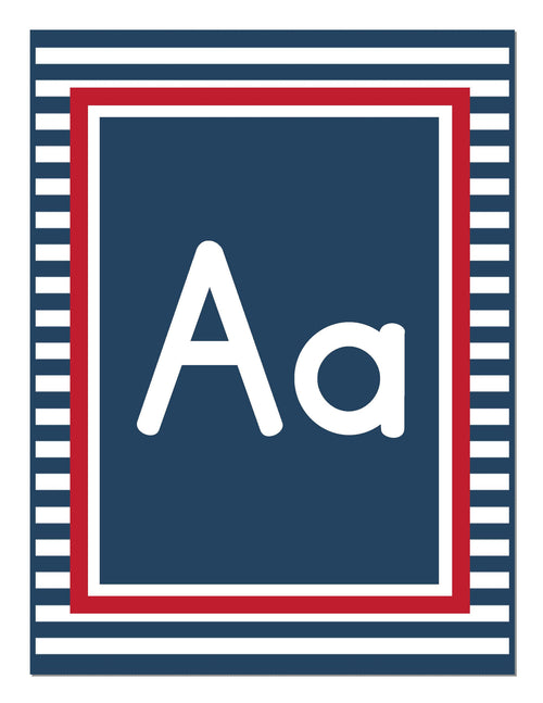 Alphabet Letters Print Preppy Nautical Red and Navy Blue by UPRINT