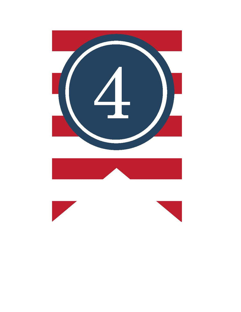 Preppy Nautical Red and Navy Blue Banner Numbers {UPRINT}