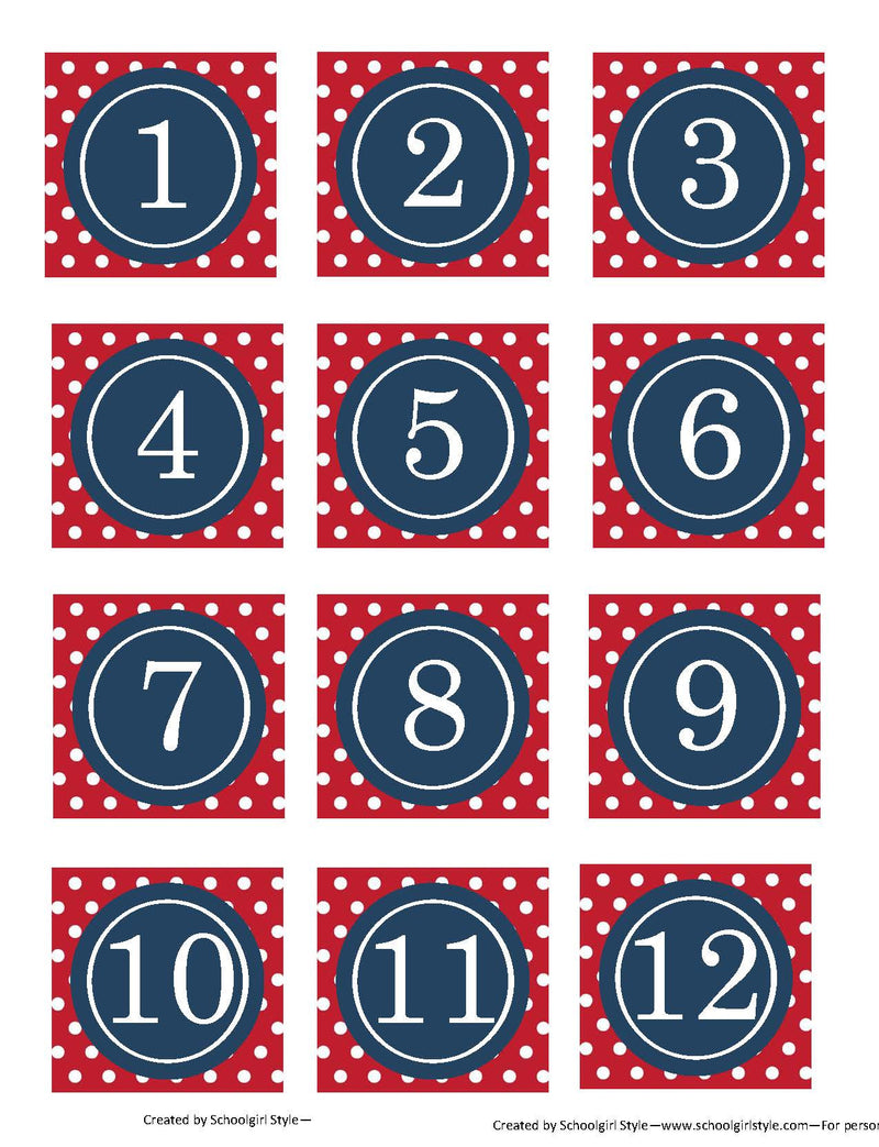 Calendar Pieces | Preppy Nautical Red and Navy Blue | UPRINT | Schoolgirl Style