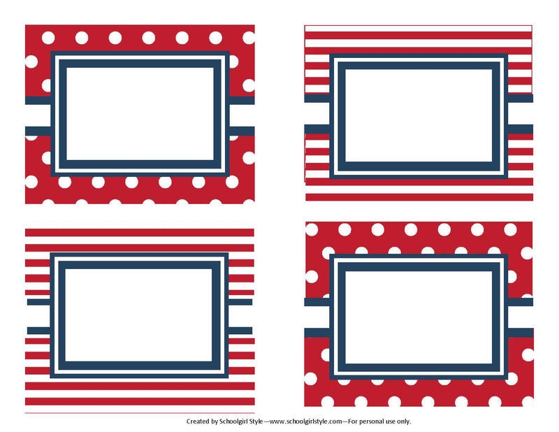 Multipurpose Labels Preppy Nautical Red and Navy Blue by UPRINT
