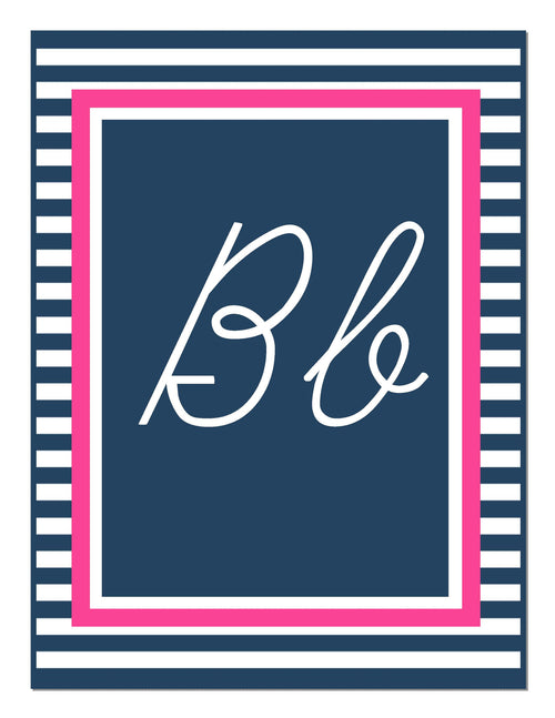Alphabet Letter Preppy Nautical Hot Pink and Navy Blue Cursive by UPRINT