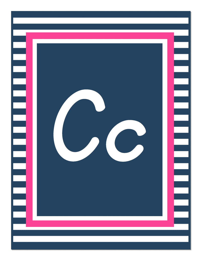 Alphabet Letters Italic Preppy Nautial Hot Pink and Navy Blue by UPRINT