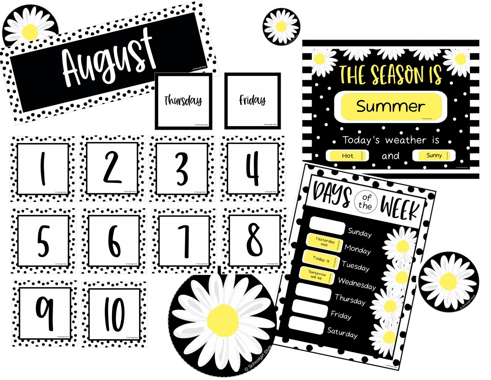 Painted Dot Calendar Bulletin Board Set OOPSADAISY Schoolgirl Style