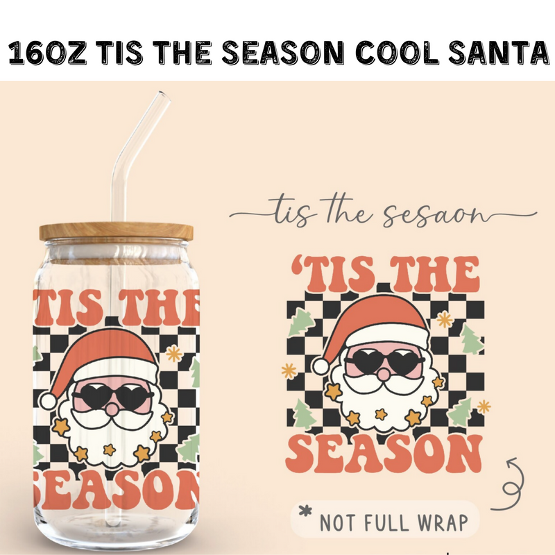 Tis The Season Cool Santa Checkered | Glass Can | Crafting by Mayra | Hey, TEACH!