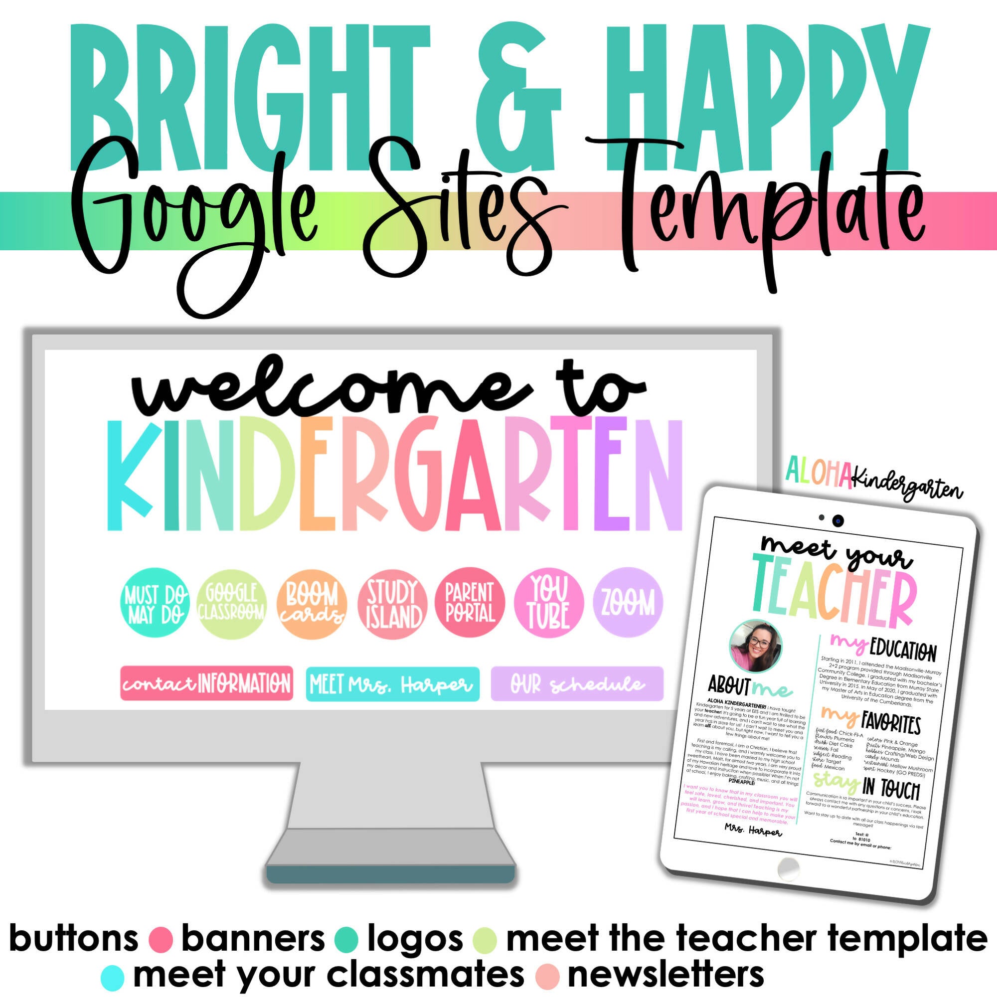 Bright & Happy Google Sites Template, Printable Classroom Resource