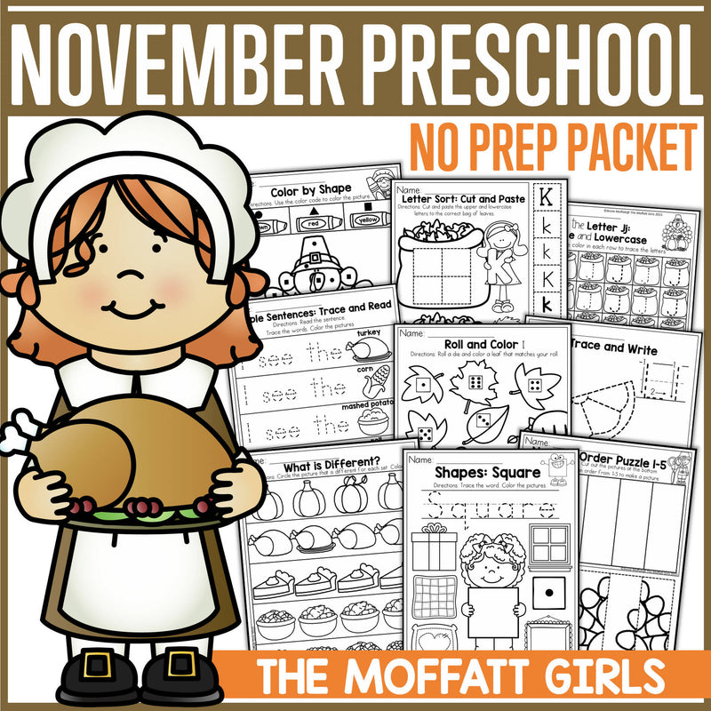 Preschool November No Prep Packet by The Moffatt Girls