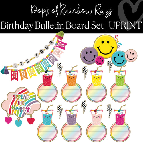 Printable Classroom Birthday Bulletin Board Set Classroom Decor Pops of Rainbow Rays by UPRINT