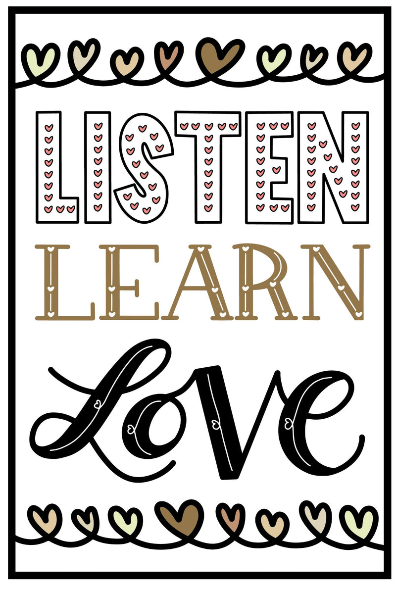 Boho Rainbow Poster Listen Learn Love by CDE