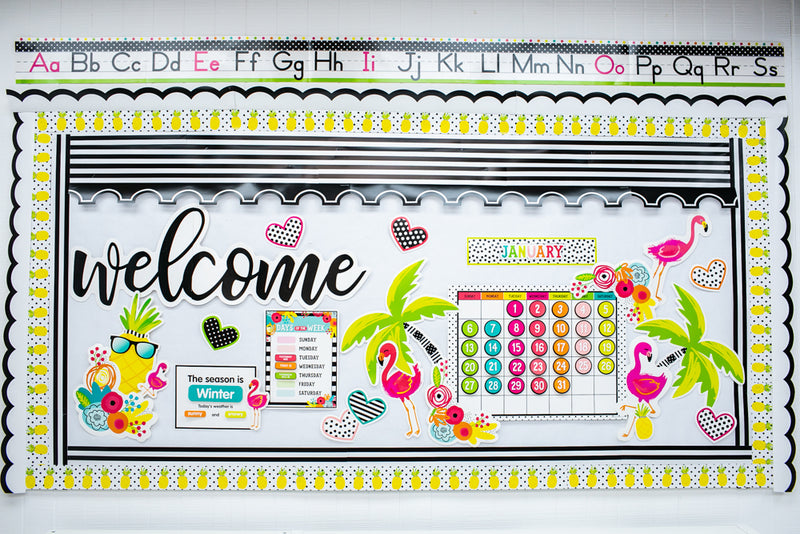 Pineapple Calendar | Classroom Bulletin Board Set | Simply Stylish Tropical | Schoolgirl Style