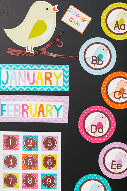 Word Wall Labels | Bright Birds | UPRINT | Schoolgirl Style