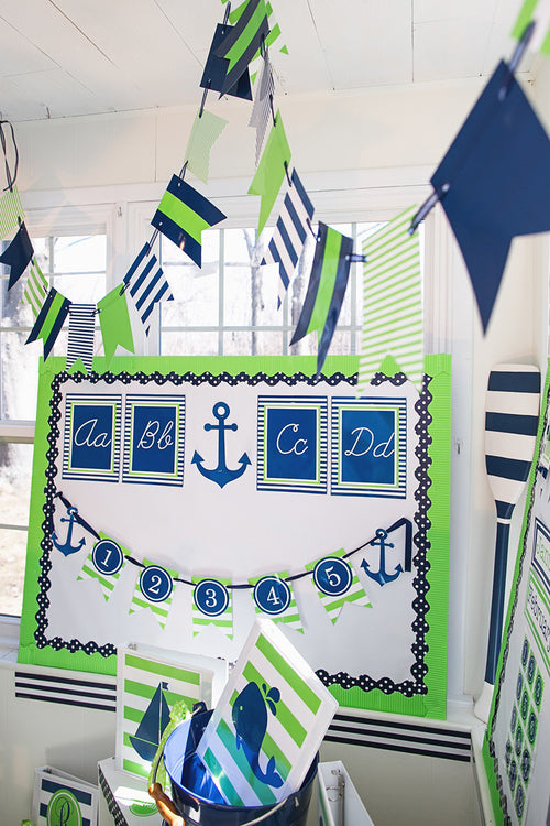 Alphabet Letters Cursive | Preppy Nautical Lime Green & Navy Blue | UPRINT | Schoolgirl Style