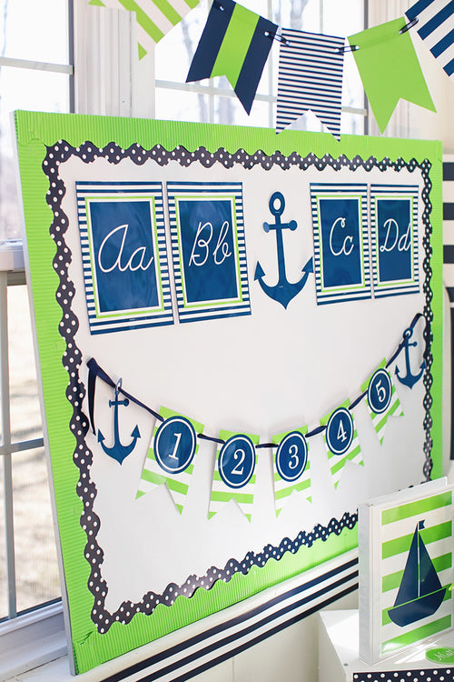 Preppy Nautical Lime Green and Navy Blue Cut Outs