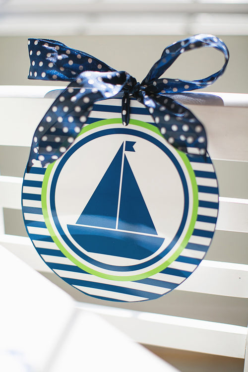 Table Center Signs Preppy Nautical Lime Green and Navy Blue by UPRINT