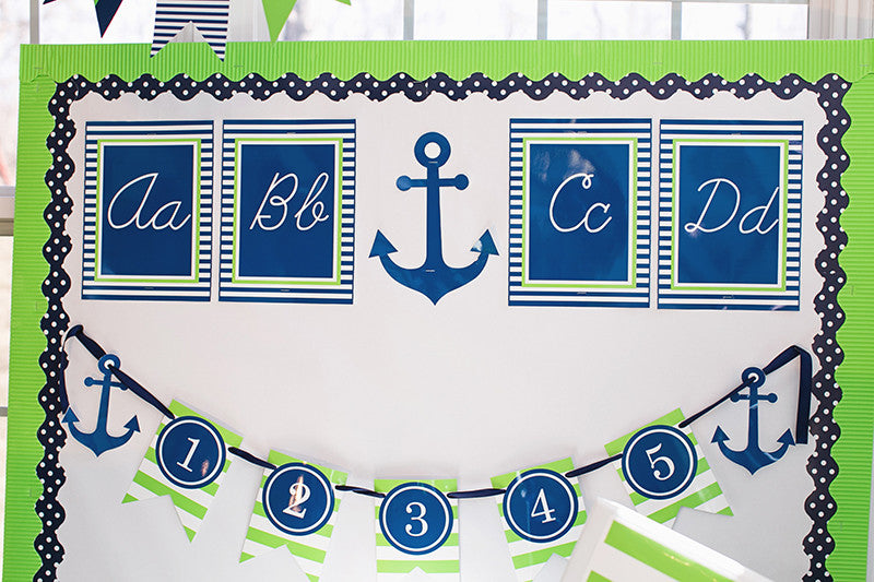 Nautical Cut Out Preppy Nautical Lime Green and Navy Blue by UPRINT