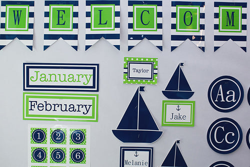 Calendar Headers | Preppy Nautical Lime Green & Navy Blue | UPRINT | Schoolgirl Style