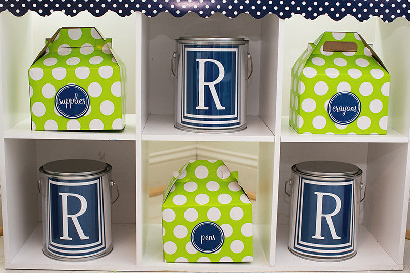 Preppy Nautical Lime Green and Navy Blue Can Covers