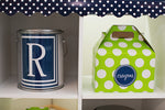 Preppy Nautical Lime Green and Navy Blue Can Covers